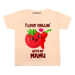 KNITROOT Half Sleeves Chilling With My Mamu Print Tee - Peach-picture-29
