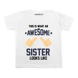 KNITROOT Half Sleeves Awesome Sister Printed Tee - White-picture-43