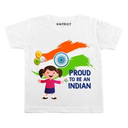 KNITROOT Half Sleeves Proud Indian Print Tee - White-image-71