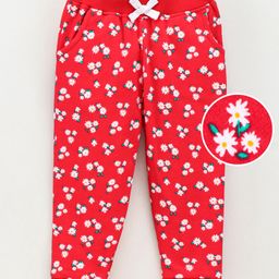 Babyhug Full Length Lounge Pant Floral Print - Red-picture-17