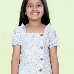 KiddoPanti Girls Floral Print Ruffles Puff Sleeve Top-image-23