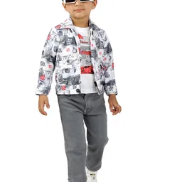 DOTSON Boys Abstract Printed Round Neck T-shirt And Shirt With Trousers-10
