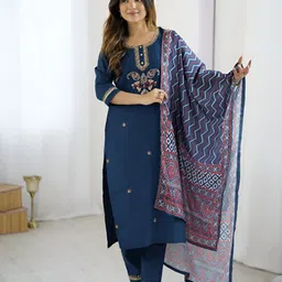 Happy Design Embroidered Thread Work Chanderi Silk Kurta With Trousers & Dupatta-picture-6