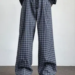 KPOP Men Checked Comfort Loose Fit Mid-Rise Trousers-picture-20