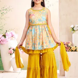 BAESD Girls Floral Printed Regular Kurta with Sharara & Dupatta-picture-22