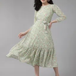 BAESD Floral Print Flutter Sleeve Georgette Fit & Flare Dress-picture-1