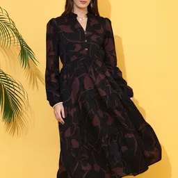 De La Moda Floral Print Crepe Fit & Flare Midi Dress-picture-35