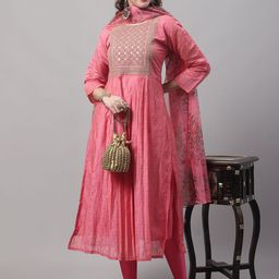 Women Woven Design Kurta with Leggings & Dupatta-12