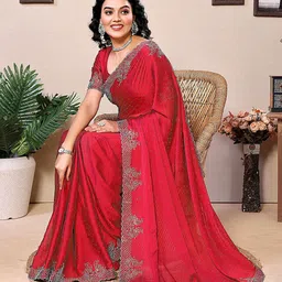MADHUR HAND WORK ART Embellished Beads and Stones Tissue Saree-25