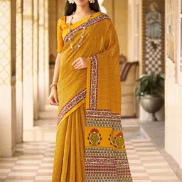 Mitera Striped Silk Blend Block Print Saree-picture-0