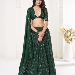 Warthy Ent Embroidered Sequinned Semi-Stitched Lehenga & Unstitched Blouse With Dupatta image 2