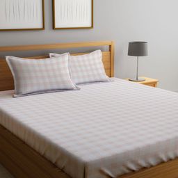 Myntra Elegant Homes White & Green Geometric Printed 300 TC King Bedsheet Set 2.5m X 2.2m-27