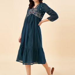 AKKRITI BY PANTALOONS Women Embroidered Three-Quarter Empire Dress-image-99
