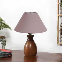 Devansh Grey & Brown Textured Wooden Frusturical Shaped Table Lamp-23