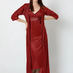 XPIOX Maxi Satin Nightdress With Robe-image-3