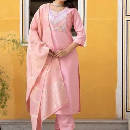 ASPORA Women Floral Embroidered Kurta with Trousers & Dupatta-picture-53