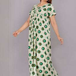 AAKARSHANA Beige Pure Cotton Maxi Printed Nightdress-image-11