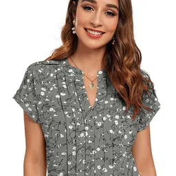 SANJANA SILK Print Mandarin Collar Extended Sleeves Cotton Top-image-70