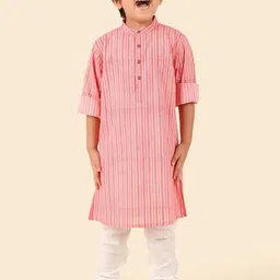 Fabindia Boys Geometric Block Printed Mandarin Collar Cotton Straight Kurta-46
