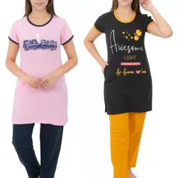 E-MAX Women Black Cotton Blend Night suits-picture-12