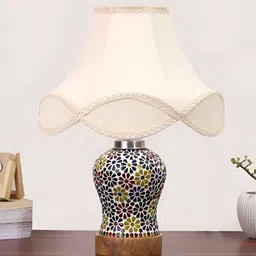 Aura Off White Frustum Shaped Wooden Table Lamp-picture-53