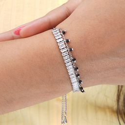 SWASHAA Dia Cubic Zirconia Silver Plated Stainless Steel Mangalsutra Bracelet-image-87