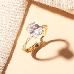 SALTY Golden Oval-Cut American Diamond Studded Ring For Women & Girls-17