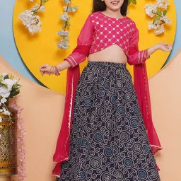 Bitiya by Bhama Girls Embroidered Mirror Work Ready to Wear Lehenga & Blouse With Dupatta-picture-14