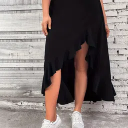 LULU & SKY High Rise Asymmetric Hem A-Line Maxi Skirt-image-83