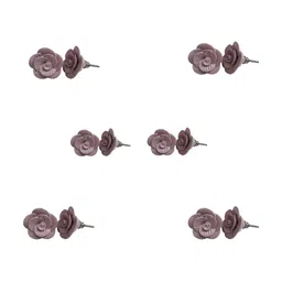Indianshelf 6-Pcs Pink Rose Flower Printed Ceramic Knobs-58