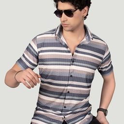 ALMATY Men Comfort Slim Fit Horizontal Stripes Opaque Striped Casual Shirt-image-58