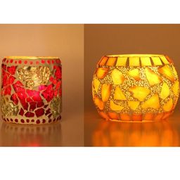 Somil Vibrant Multicolor Glass Candle Holder Add A Touch Of Magic To Diwali, Parties & Candlelight Dinners, Size-7 X 7 X 7 Cm , 8.5 X 8.5 X 7 Cm Pack OF 2-picture-27