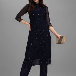 DIVASTRI Floral Embroidered Sequinned Kurta With Trouser-35