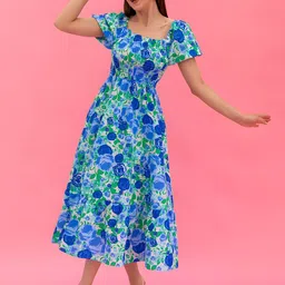 LookShine Women Floral Printed Puff Sleeve A-Line Midi Dress-image-61