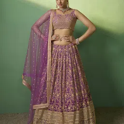Fusionic Embroidered Sequinned Semi-Stitched Lehenga & Unstitched Blouse With Dupatta image 1