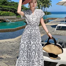 Routes by All About You Women Abstract Printed Tie-Ups A-Line Midi Dress-image-32
