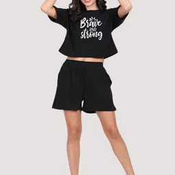 Mad Over Print Pure Cotton Round Neck T-Shirt With Shorts Co-Ords-picture-46