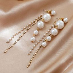 Celestique Elegant Pearl Dangle Contemporary Drop Earrings-11