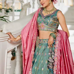 panchhi Embroidered Sequinned Semi-Stitched Lehenga & Unstitched Blouse With Dupatta image 3