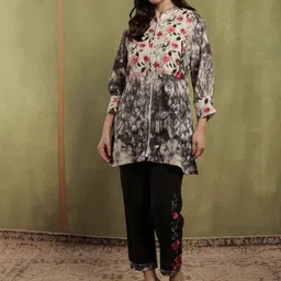 SRIHA Printed Mandarin Collar Pure Cotton Tunic With Trouser-picture-16