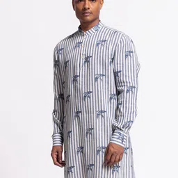 Balance by Rohit Bal Men Striped Linen Straight Kurta-image-47