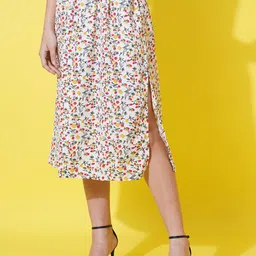 GUDWEARS Floral Printed A-Line Midi Skirt-image-3