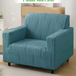 HOKIPO Blue Single Seater Knitting Jacquard Sofa Cover With Arms-image-63