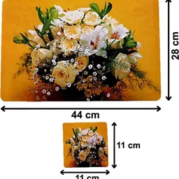 REVEXO 6Pc Yellow & White Printed Rectangle Costers & Table Placemats image 3