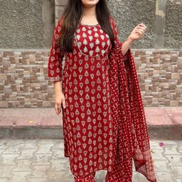 GoSriKi Women Ethnic Motifs Printed Regular Kurta with Trousers & With Dupatta-3