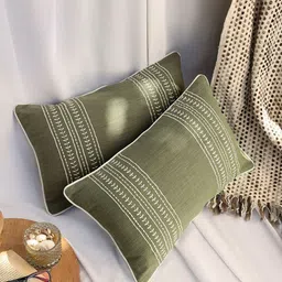 ANWYN Olive Green Set of 2 Embroidered Rectangle Cushion Covers-picture-10