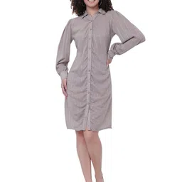 God's Club Women Striped Shirt Collar Shirt Dress-picture-5