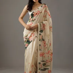 HERE&NOW Floral Printed Satin Saree-picture-10