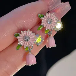 Krelin Silver-Plated Crystals Studded Floral Shaped Drop Earrings-image-67