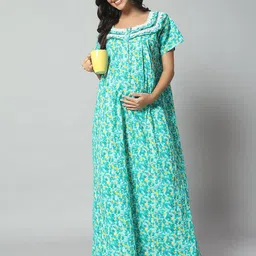 SEPHANI Women Maternity Printed Maxi Pure Cotton Nightdress-image-93